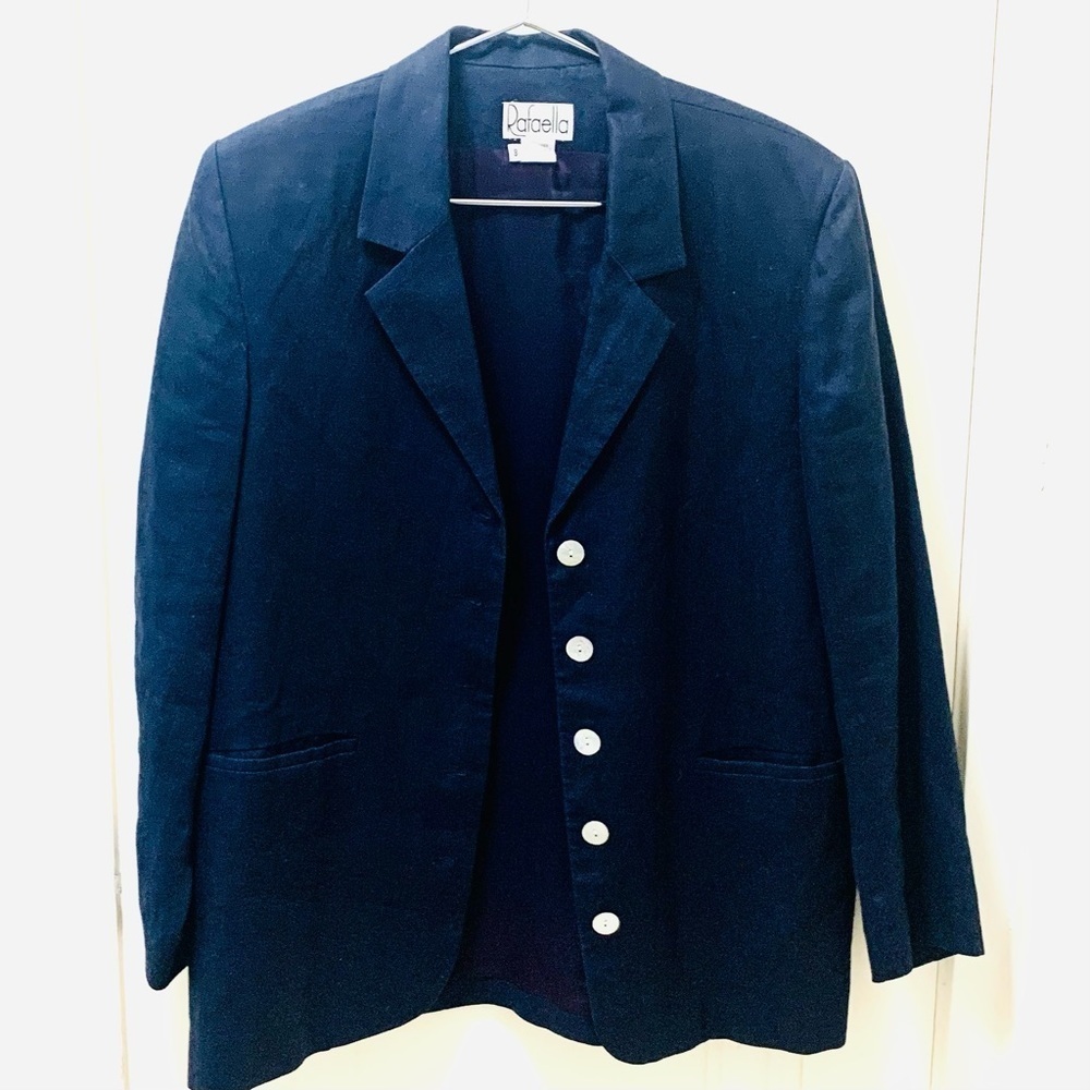RAFAELLA Linen Navy Boyfriend Blazer